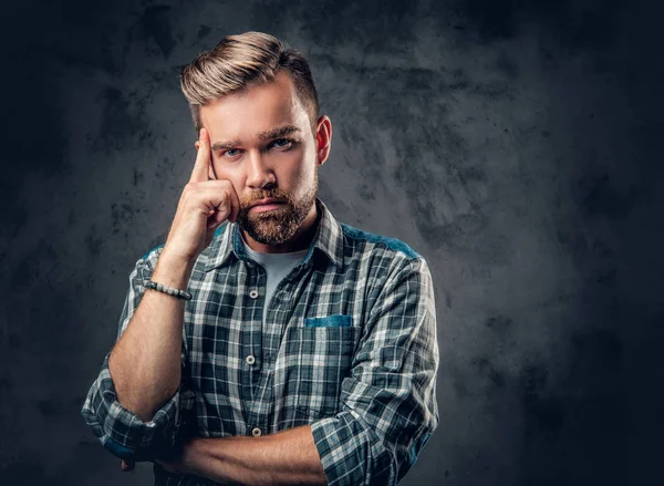 Thoughtful bearded hipster male — Stock Photo, Image