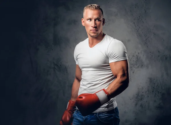 Fighter male in a white t shirt — Stock Photo, Image
