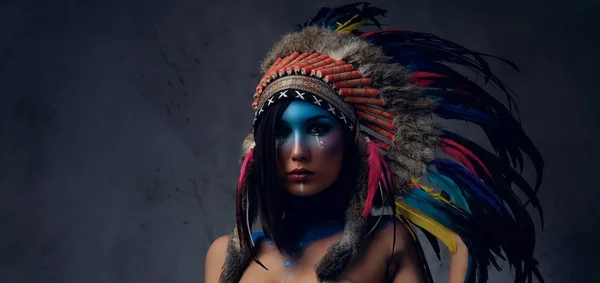 Close up portrait of shamanic female — Stock Photo, Image