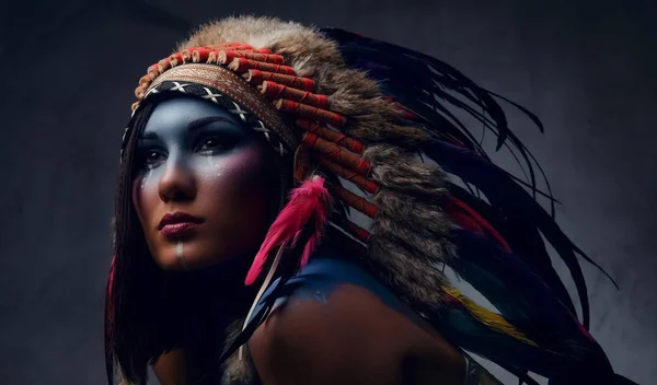 Close up portrait of shamanic female — Stock Photo, Image