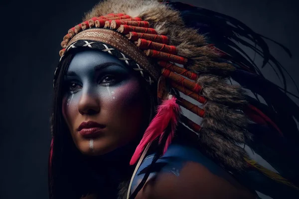 Close up portrait of shamanic female — Stock Photo, Image