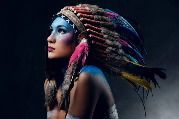 Shamanic female with colorful makeup — Stock Photo, Image