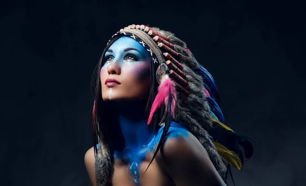 Shamanic female with colorful makeup — Stock Photo, Image