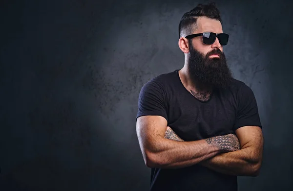 Stylish bearded male in a black t shirt, — Stock Photo, Image