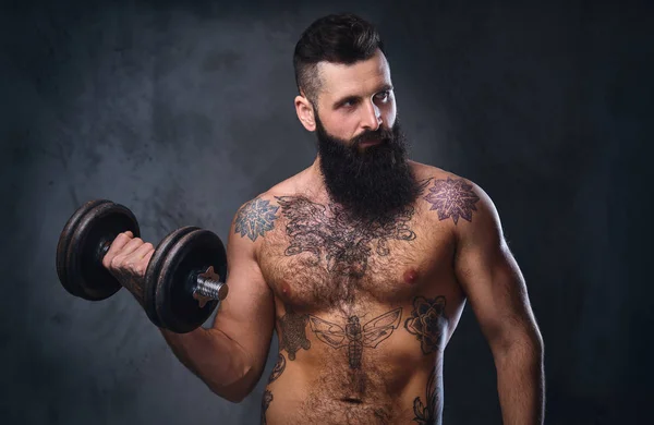 Shirtless muž drží JEDNORUČKY — Stock fotografie