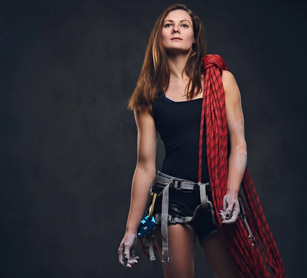 Studio portrait of woman climber — Stock Photo, Image