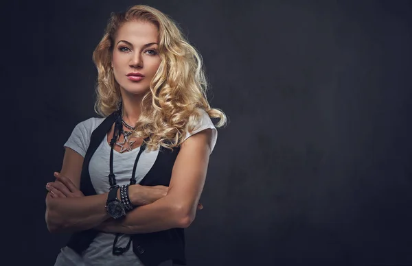 Female dressed in white t shirt — Stock Photo, Image