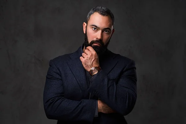 Studio portrait of serious, bearded male — Stock Photo, Image