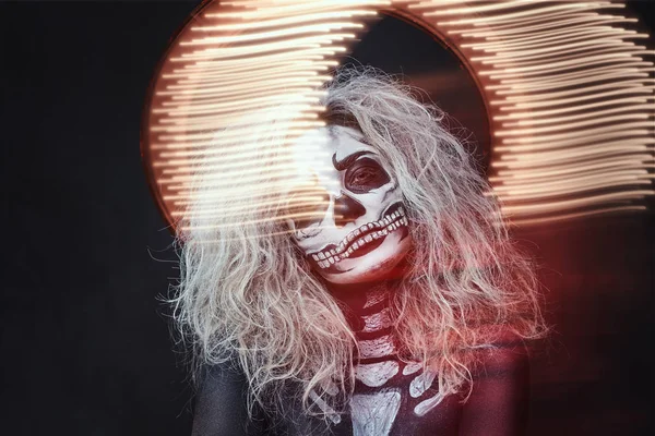 Halloween female skull makeup — Stock Photo, Image