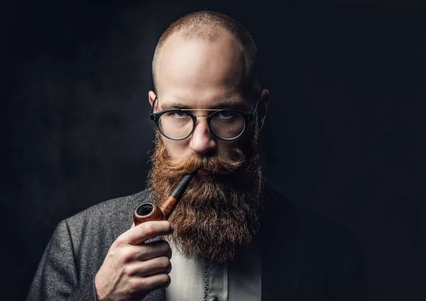 Gros Plan Portrait Tête Rasée Aristocratique Mâle Dans Des Lunettes — Photo