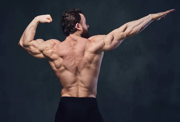 Bild Eines Bodybuilders Von Einem Rücken Isoliert Auf Grauem Hintergrund — Stockfoto