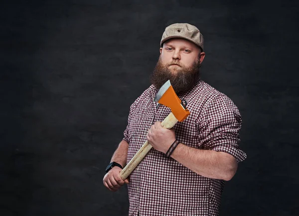 Retrato Barba Sem Pêlos Hipster Masculino Barbear Com Machado — Fotografia de Stock