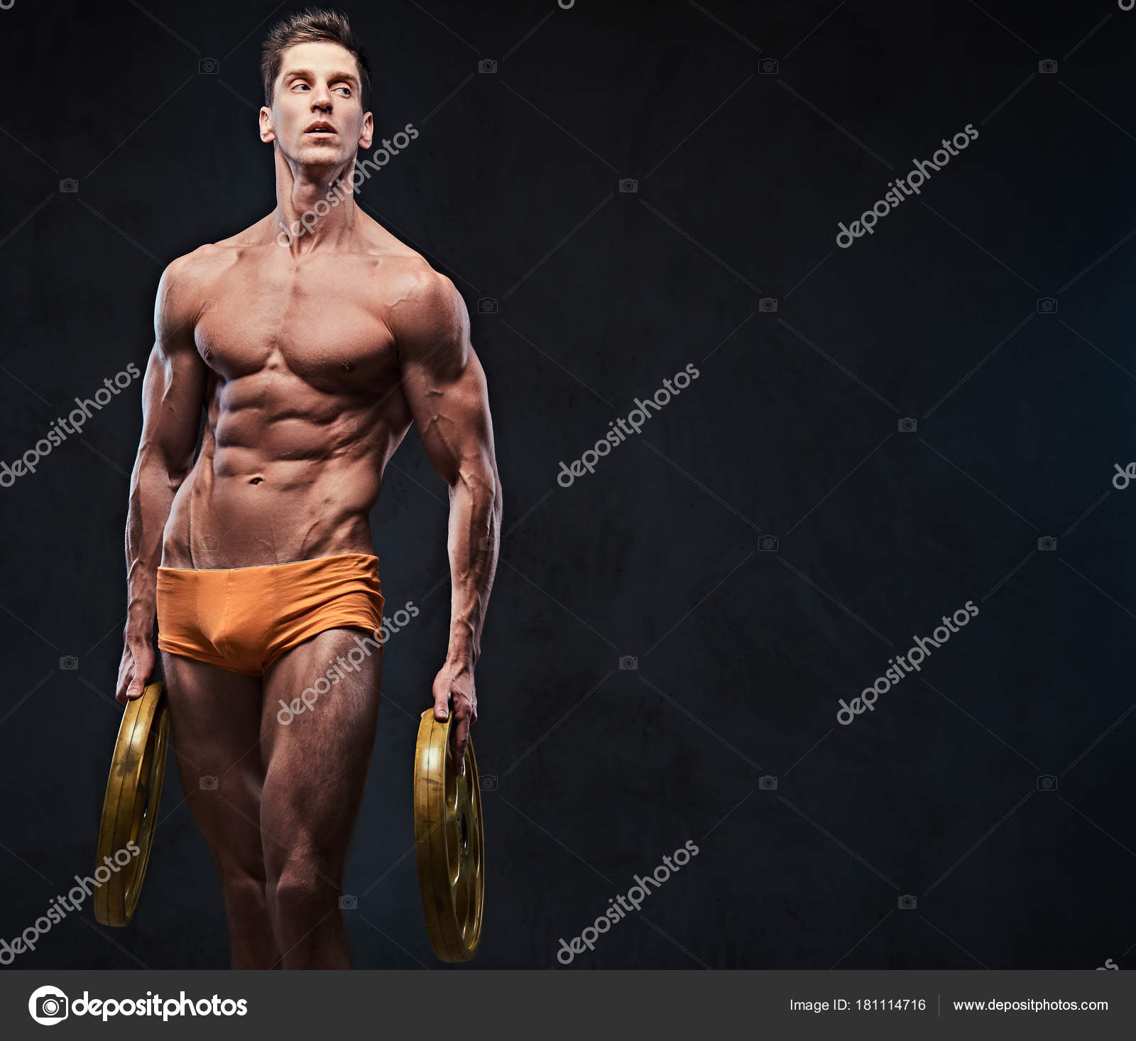 Shirtless Athletic Ectomorph Male Holds Barbell Weights Arms Stock Photo by  ©fxquadro 181114716