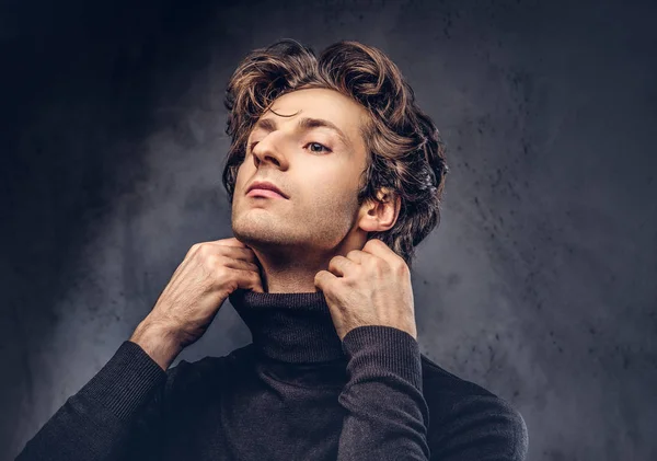 Portrait Charismatic Sensual Male Black Sweater Creative Personality — Stock Photo, Image
