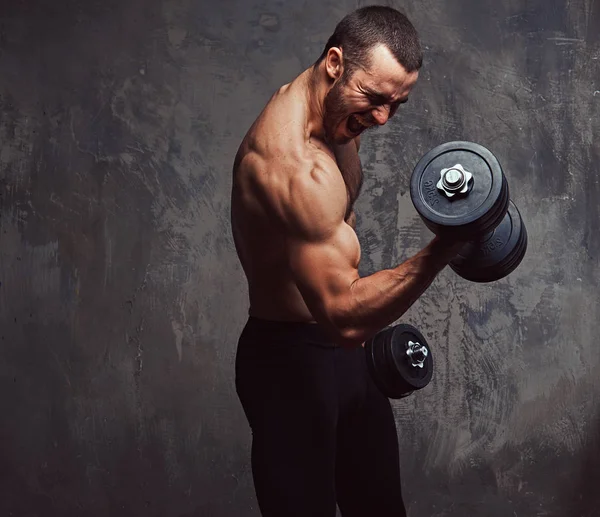 Studioporträt Eines Bärtigen Brutalen Mannes Isoliert Auf Grauem Hintergrund — Stockfoto