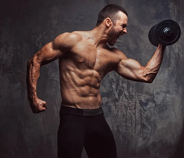 Retrato Hombre Barbudo Brutal Aislado Sobre Fondo Gris — Foto de Stock