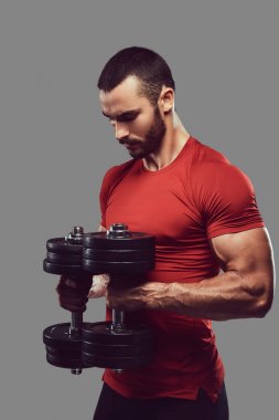 Stüdyo sakallı bir vahşi erkek portresi. Gri bir arka plan üzerinde izole.