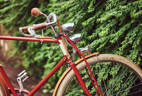 Afbeelding van een rode vintage fiets in een stadspark. — Stockfoto