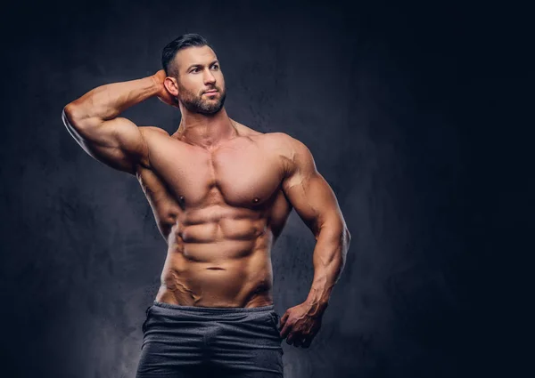 Portrait Shirtless Tall Huge Male Muscular Body Stylish Haircut Beard — Stock Photo, Image