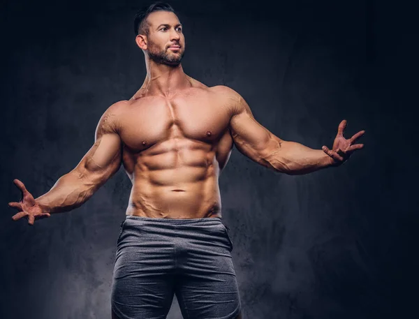 Portrait Shirtless Tall Huge Male Muscular Body Stylish Haircut Beard — Stock Photo, Image