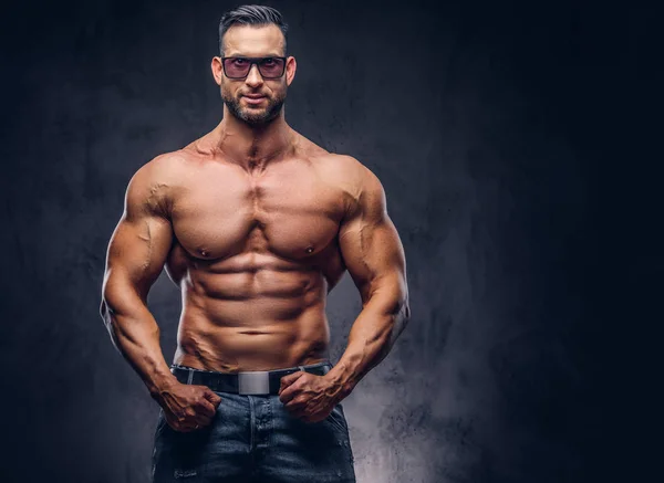 Portrait Shirtless Tall Huge Male Muscular Body Stylish Haircut Beard — Stock Photo, Image