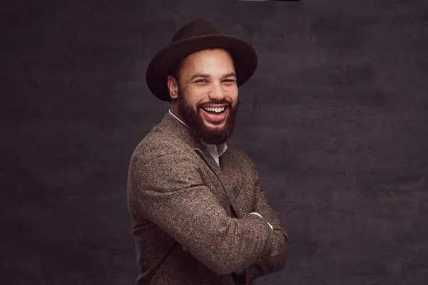 Studio Portret Van Knappe Afro Amerikaanse Man Een Elegante Bruine — Stockfoto