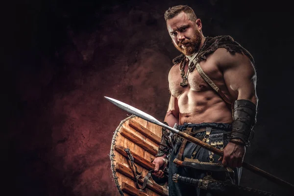 Severe barbarian in warrior clothes — ストック写真