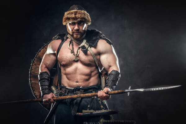 Severe barbarian in warrior clothes