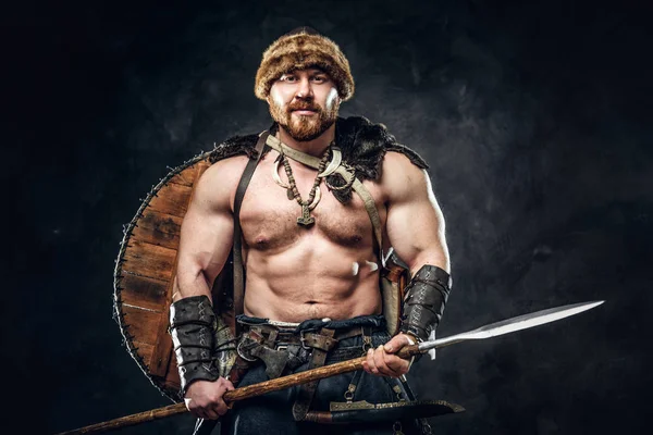 Severe barbarian in warrior clothes