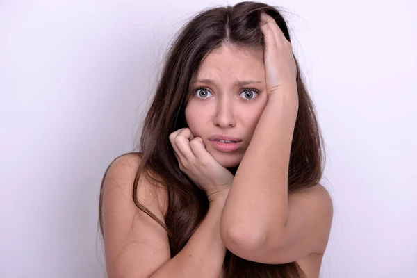 Emotionale schöne Frau in schwarzer Unterwäsche — Stockfoto