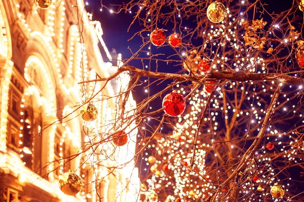 Festive illuminations in the streets of the city. Christmas in Moscow, Russia. Red Square