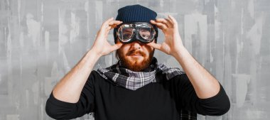 Retro çocuk Pilot. Gözlük, havacı fantezi görüntü..... .adam kullanıyor