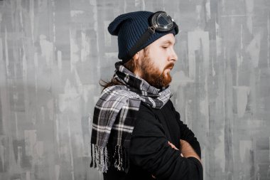 Retro çocuk Pilot. Adam gözlük ve eşarp, havacı fantezi görüntü