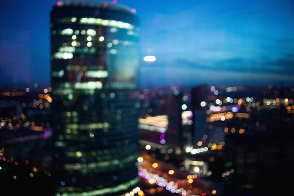 Abstract background of skyscrapers at night in Moscow, shallow depth of focus. — Stock Photo, Image