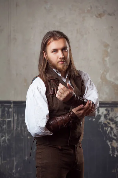 Handsome male Steam punk. Retro man portrait over grunge background. — Stock Photo, Image