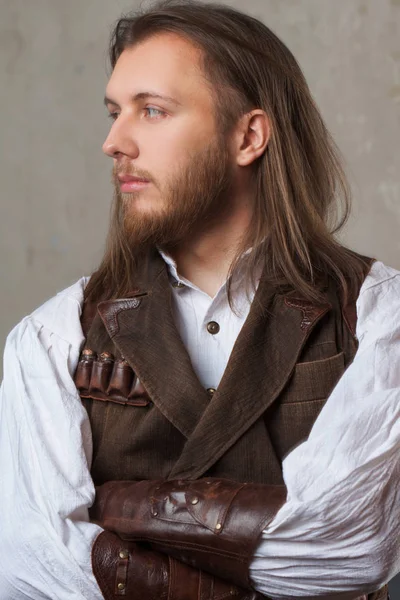 Handsome male Steam punk. Retro man portrait over grunge background. — Stock Photo, Image