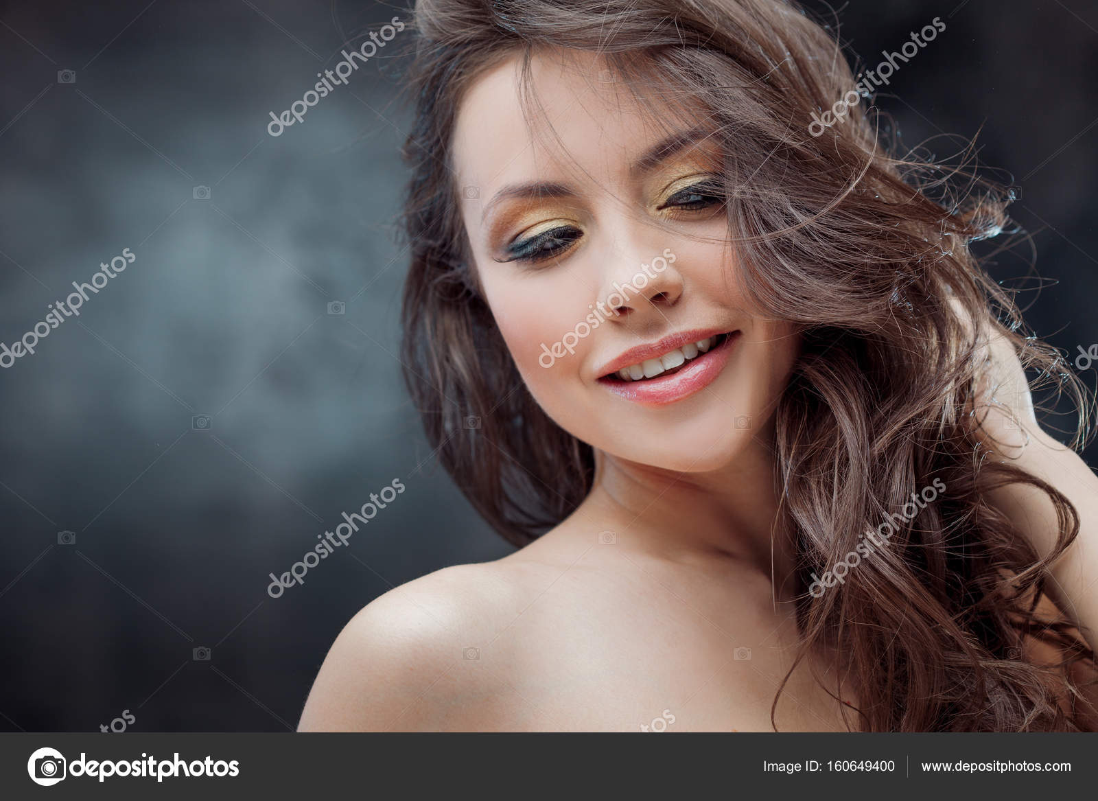 Brunette Girl With Long Wavy Hair Beautiful Model With Curly