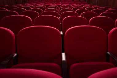 Boş sinema salonu. Satırları kırmızı sandalye. Film dağıtım krizde