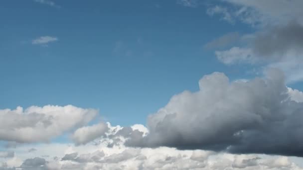 Cielo azul. Hermosas nubes Cumulus volando a través del cielo, crepúsculo — Vídeo de stock