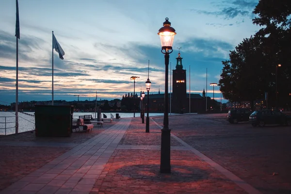 Widok nocny Sztokholm, stolica Szwecji — Zdjęcie stockowe