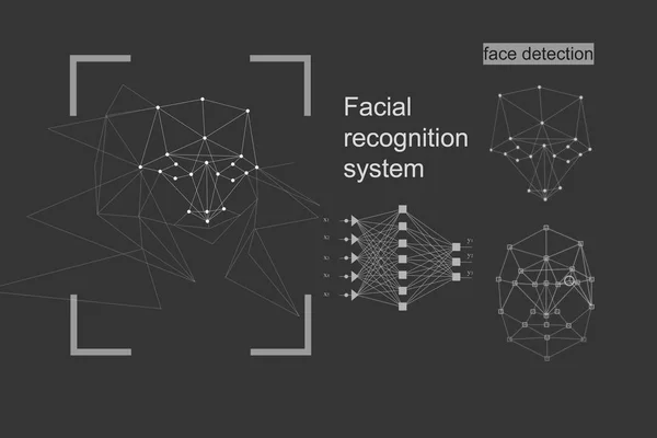 Il concetto di riconoscimento. diagramma della griglia e algoritmo di rete neurale . — Foto Stock