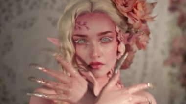 Genç güzel kız elf. Yaratıcı makyaj ve bodyart