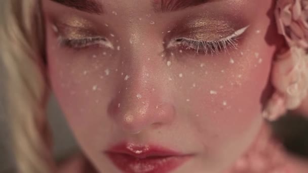 Mooi meisje elf. Creatieve make-up en bodyart — Stockvideo