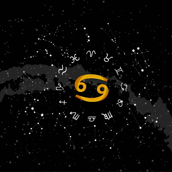 星座癌の黄道帯です星空を背景に描かれた星座のイラスト — ストックベクタ