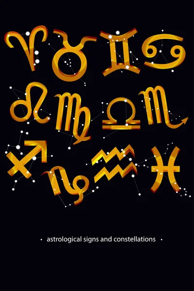 Constellations du zodiaque. Panneaux du zodiaque ensemble d'illustrations sur le fond d'un ciel étoilé — Image vectorielle