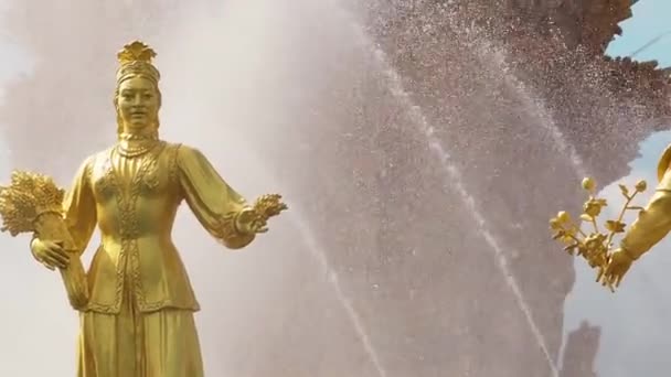 Деталь фонтана дружбы народов в парке ВДНХ . — стоковое видео