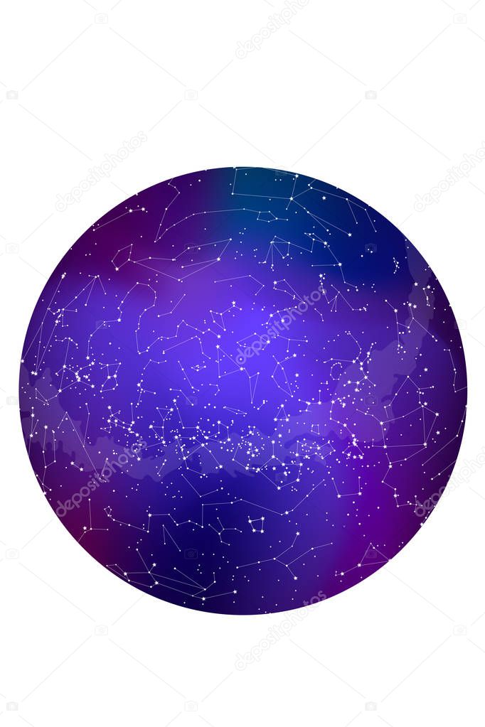 true constellations of the southern hemisphere, star map. Science astronomy, star chart on blue background