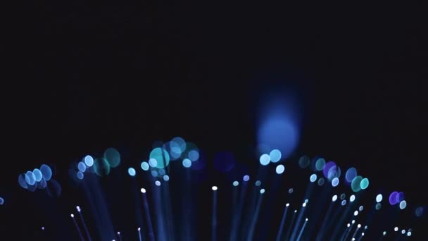 Modré světélkující pozadí, koncepce optického připojení digitálního vlákna. — Stock video