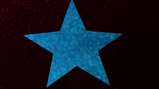 Λαμπερή κόκκινη επιφάνεια με κόψιμο σε σχήμα αστεριού με μπλε γκλίτερ στο εσωτερικό, — Αρχείο Βίντεο