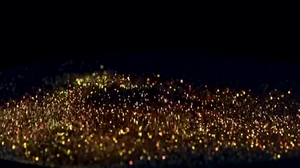 Bouncing gold particles on a black background, the concept of rhythm or music — 비디오